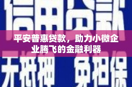 名山平安普惠贷款，助力小微企业腾飞的金融利器